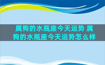 属狗的水瓶座今天运势 属狗的水瓶座今天运势怎么样